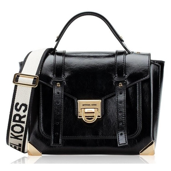 Michael Kors Manhattan Medium Patent Leather School Satchel Black $598 Nwt - Picture 1 of 9